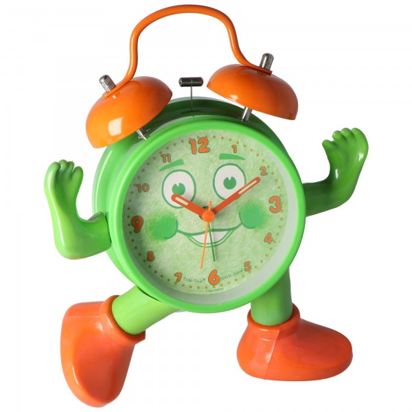 ABC spielerisch die Uhrzeit lernen, Ticki Tack der Kinderwecker grün orange, inklusive Batterie