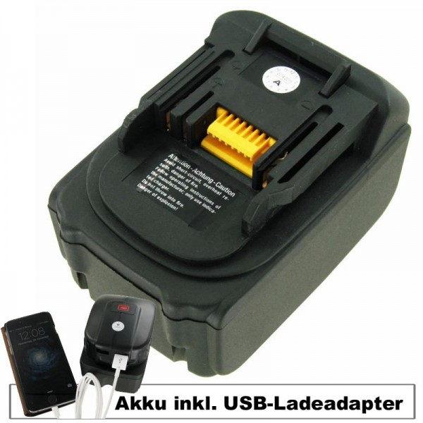 Akku und USB-Ladeadapter passend für Makita BL-1830, BL-1850 Akku 18Volt 5,0Ah inklusive USB-Adapter