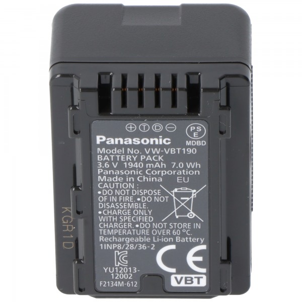 Panasonic VW-VBT190E-K Original Akku VW-VBT190, HC-VXF999, HC-VX878, HC-VX989, HC-V110, HC-V130, HC-V160, HC-V180, HC-V210, HC-V250, HC-V270, HC-V380, HC-V510, HC-V550, HC-V727, HC-V757, HC-V777, HC-W