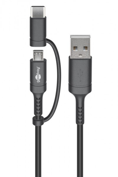 Lade- und Synchronisations Kombikabel (mit USB A auf Micro-USB & USB-C) mit Micro-B und USB-C Stecker