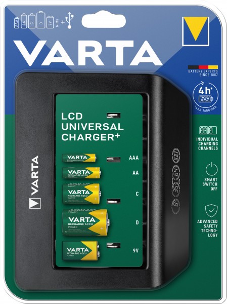 Varta Akku NiMH, Universal Ladegerät, LCD Charger+ ohne Akkus, für AA/AAA/C/D/9V