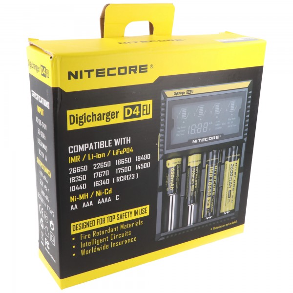 NiteCore Ladegerät Digicharger D4 EU mit Display für AAA, AA, C
