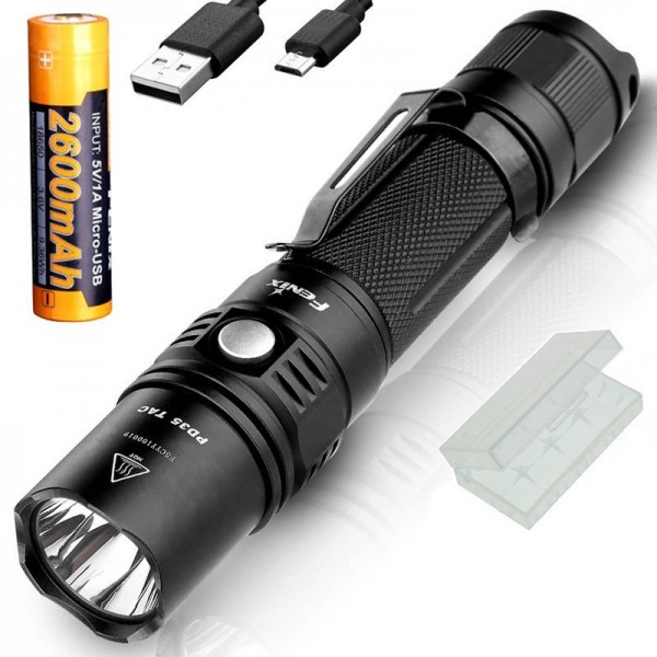 Fenix PD35TAC LED Taschenlampe Cree XP-L V5 1000 Lumen, mit Akku und USB-Ladekabel, Akkubox