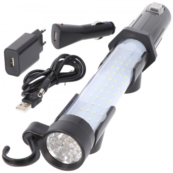 Profi Arbeitsleuchte LED-Taschenlampe mit 65 LED inklusive Akku und Ladegerät sowie 12V Adapter