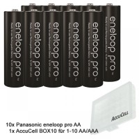 10 Panasonic eneloop Pro NiMH Akku, AA Mignon, 2500mAh mit extrastarker Leistung und AccuCell AccuSafe