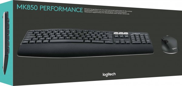 Logitech Tastatur/Maus Set MK850, Wireless, Unifying, schwarz Performance, DE, Optisch, 1000 dpi, Retail