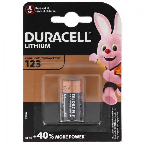 Duracell CR123A Photobatterie CR123 A Lithium Batterie DL123A, Abmessungen 34,5 x 17mm