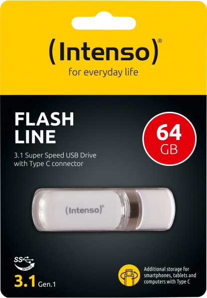 Intenso USB 3.1 OTG Stick 64GB, Flash Line, weiss Typ-C, (R) 70MB/s, Retail-Blister