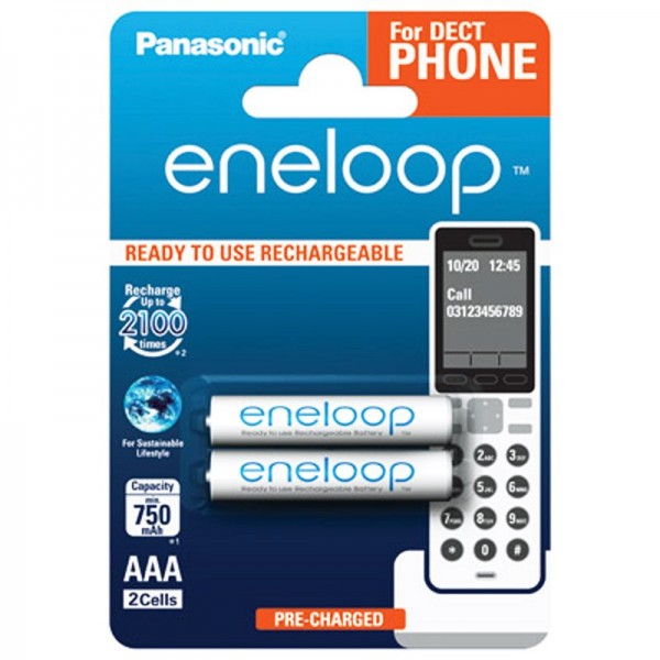 Panasonic eneloop Phone Standard Micro Akku 2er Blister DECT BK4MCCE/2DE NiMH 1,2V / 800 mAh