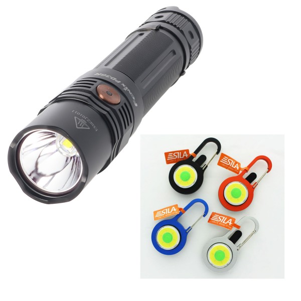 Fenix PD36R LED-Taschenlampe mit 5000mAh Akku 21700, mit USB-C Ladekabel und gratis Karabiner mit LED-Beleuchtung, Farbe schwarz